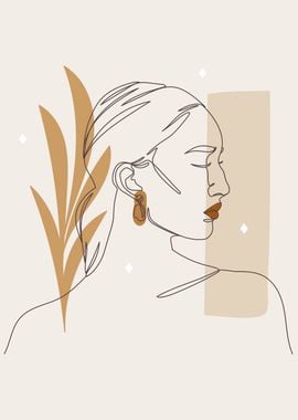 Woman face body line art