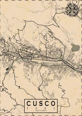 Cusco City Map Vintage