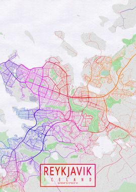 Reykjavik Map Colorful