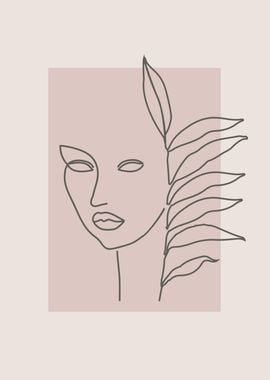 Floral woman face line art