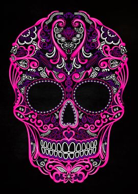 skull aztec mexico pink