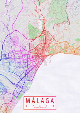 Malaga City Map Colorful