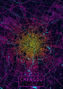 Chengdu City Map Neon