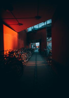 Sunset on street wall