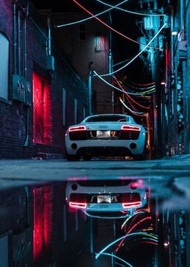 Neon Audi R8 Alley' Poster, picture, metal print, paint by