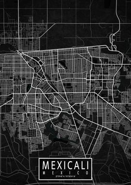 Mexicali City Map Dark