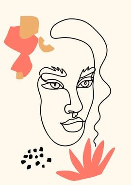 Floral woman one line art