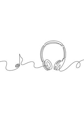 Headphone Music line art