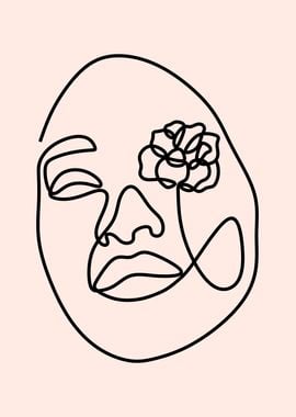 Floral woman one line art