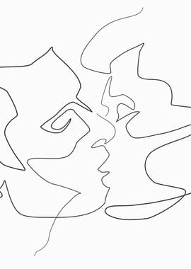 Couples kissing line art