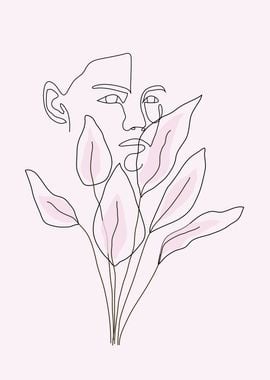 Abstract Face one line art