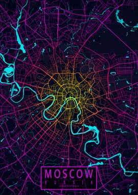 Moscow City Map Neon