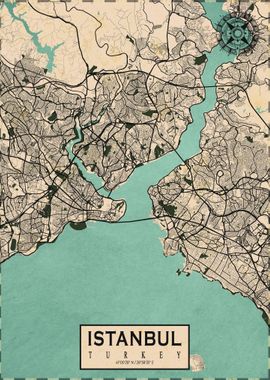 Istanbul City Map Vintage