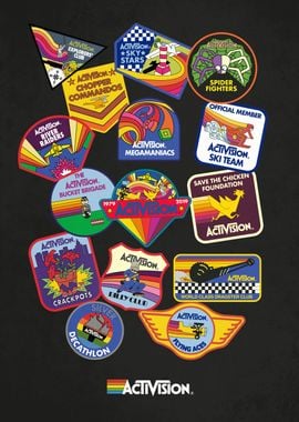 Retro Patches Poster Black