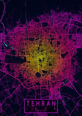 Tehran City Map Neon