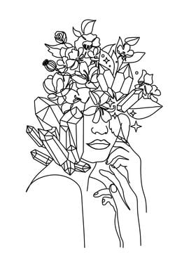 Woman with flowers Line