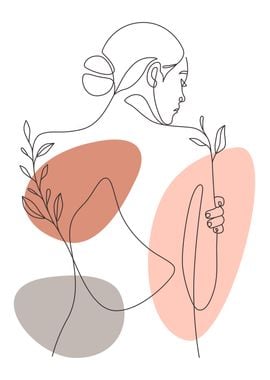 Nude woman floral line art