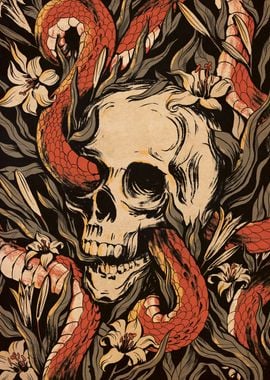 Skull lilies Japanese art