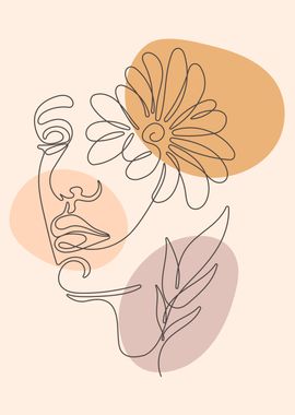 Floral Woman face line art