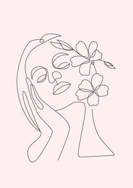 Floral woman face line art