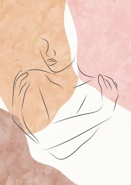 Nude woman body line art