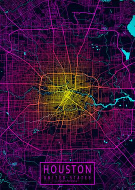 Houston City Map Neon