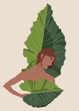 Woman with green leaves