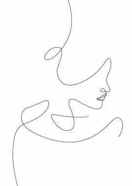 Woman face one line art