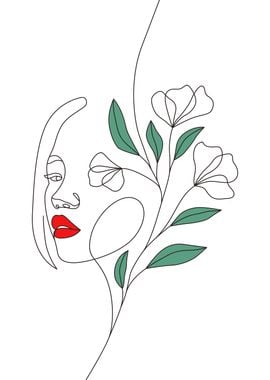 Floral woman head line art