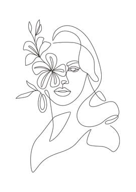 Floral woman face lineart