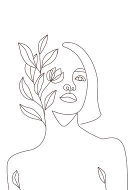 Floral woman body line art