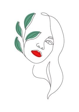 Woman face with green leaf