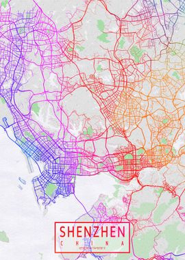 Shenzhen City Map Colorful