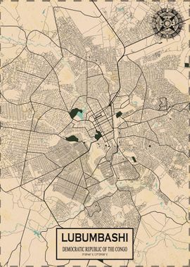 Lubumbashi Map Vintage