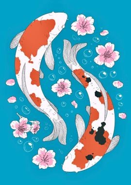 Koi fish and flowers 