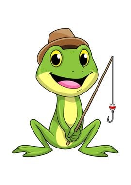 Frog Fishing Fishing rod' Poster, picture, metal print, paint by