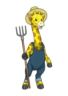 Giraffe Farmer Pitchfork