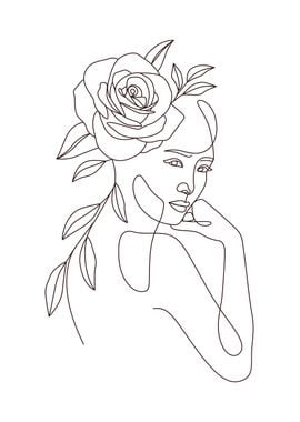 Floral woman head drawings