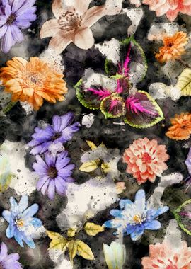 Watercolor Flowers Garden