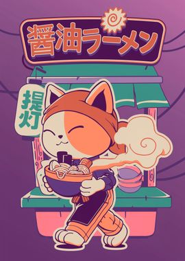 Neko eating ramen