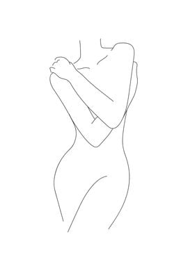 Nude woman body line art