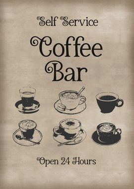 Self Service Coffee Bar' Poster, picture, metal print, paint by XandYart