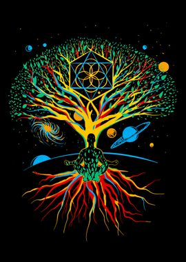 Meditating colorful tree