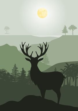 Mountains and Forest Deer