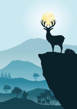 Mountains and Forest Deer