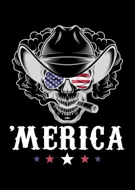 Skull Cowboy Merica USA