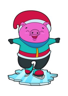 Pig Ice skating Winter 