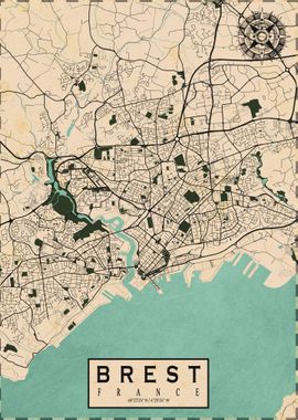 Brest City Map Vintage