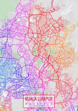 Kuala Lumpur Map Colorful