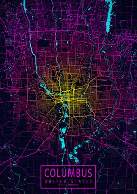 Columbus City Map Neon